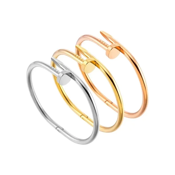 3 Color Gold Silver Rose Classic Brand Nail Open Bracelet Bangle - Picture 1 of 6